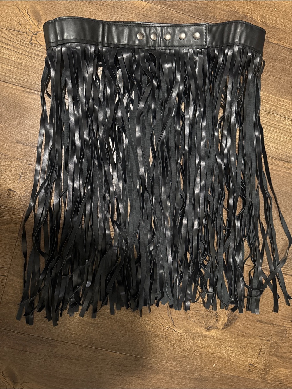 Fringe Leather Mini Skirt - Black